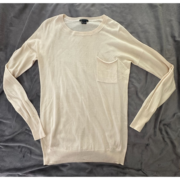 THEORY Womens Sweater Medium Beige Cream Wool Preen Tollie Long Sleeve Pocket - Picture 3 of 9